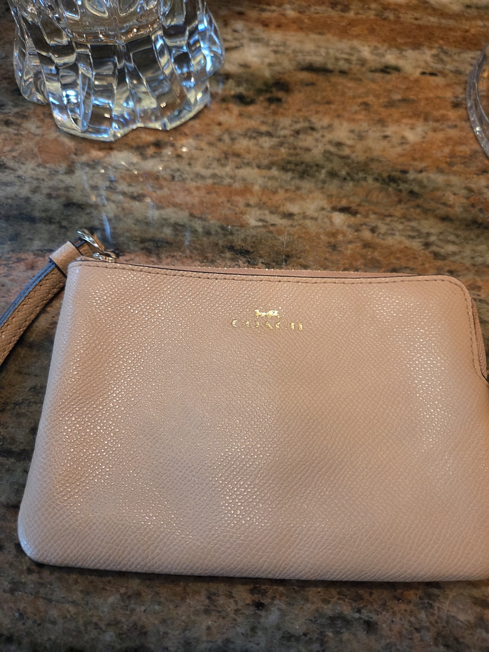 Coach Pebbled Tan Leather Wristlet